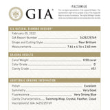 0.50ct 7.64x4.16x2.60mm GIA VS1 D Pear Brilliant 21130-01
