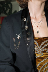 Baguette & Pearl Crest Brooch