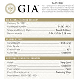 0.53ct 5.28x5.26x3.18mm GIA VS2 H Round Brilliant 21248-01