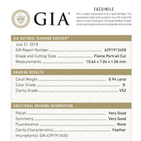 0.94ct 10.64x7.04x1.06mm GIA VS2 D Flame Portrait Cut 26745-01