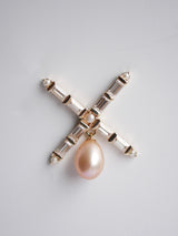 Baguette & Pearl Crest Brooch