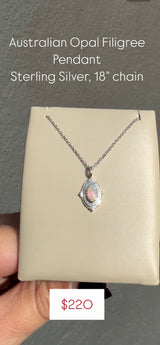 Australian Opal Filigree Pendant, Sterling Silver