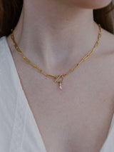 Tapered Baguette Paperclip Charm Necklace