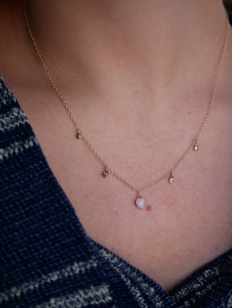 Heart Opal Charm Necklace