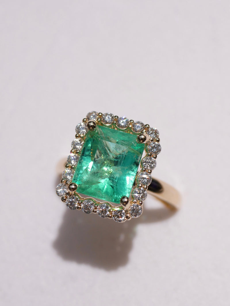 Emerald Diana Halo Ring