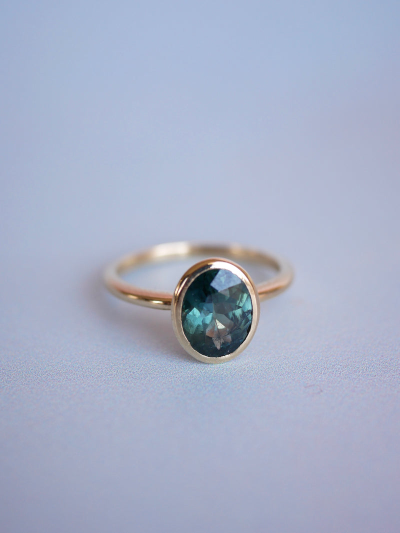 Teal Sapphire Bezel Ring