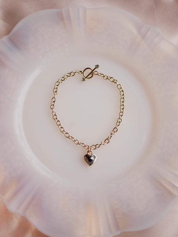 Black Diamond Heart Link Bracelet