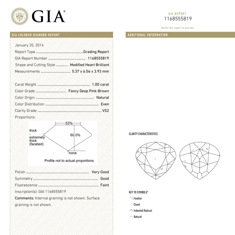 1.00ct 5.37x6.56x3.93mm GIA VS2 Fancy Deep Pink-Brown Heart Brilliant 🇦🇺 24116-01