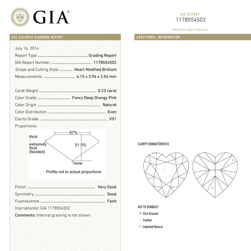 0.23ct 4.15x3.96x2.04mm GIA VS1 Fancy Deep Orangy Pink Heart Brilliant 🇦🇺 24121-01