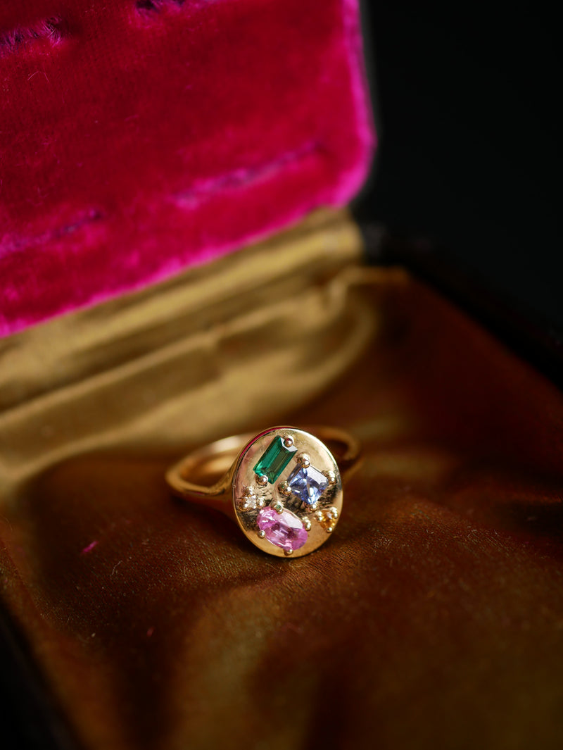 Mixed Cut Rainbow Signet Ring