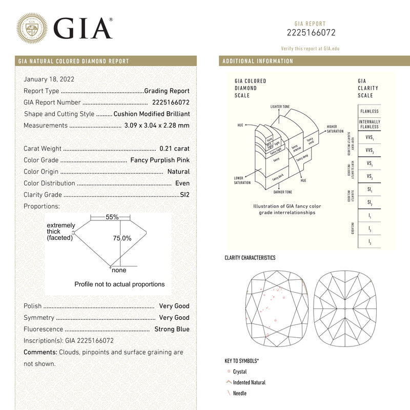 0.21ct 3.09x3.04x2.28mm GIA SI2 Fancy Purplish Pink Cushion Brilliant 🇦🇺 24097-01