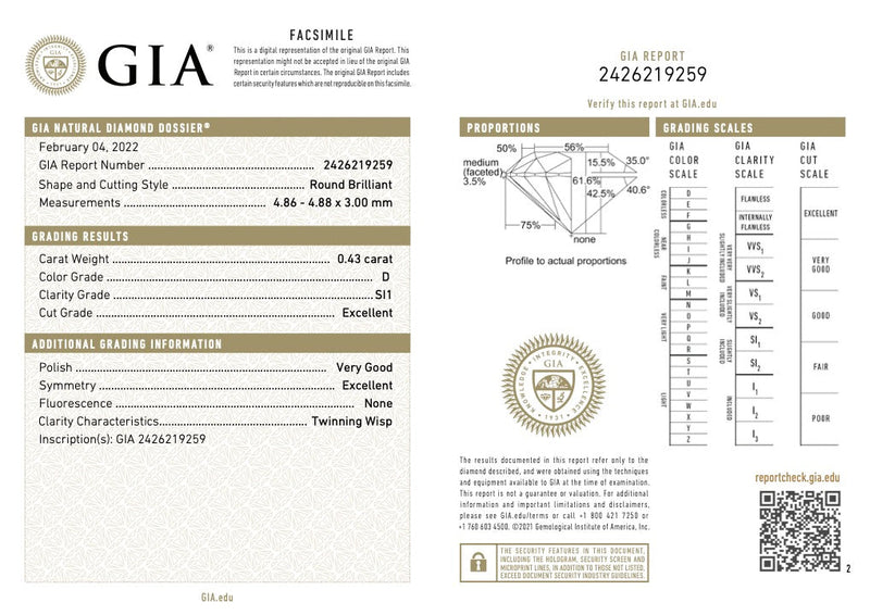 0.43ct 4.86x4.85x2.98mm GIA SI1 D Round Brilliant 🇨🇦 21402-01