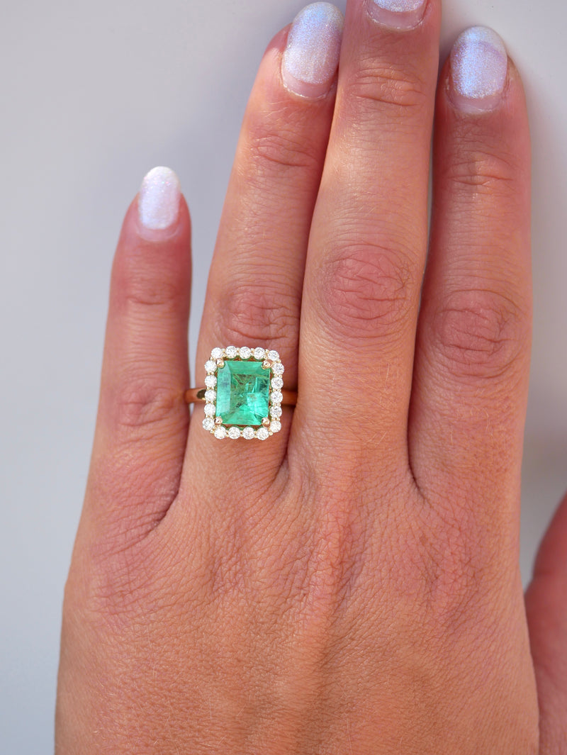 Emerald Diana Halo Ring