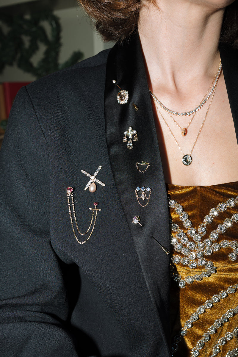 Baguette & Pearl Crest Brooch