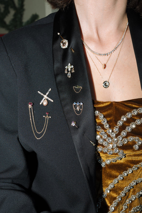 Sapphire & Tourmaline Stick Pin Brooch