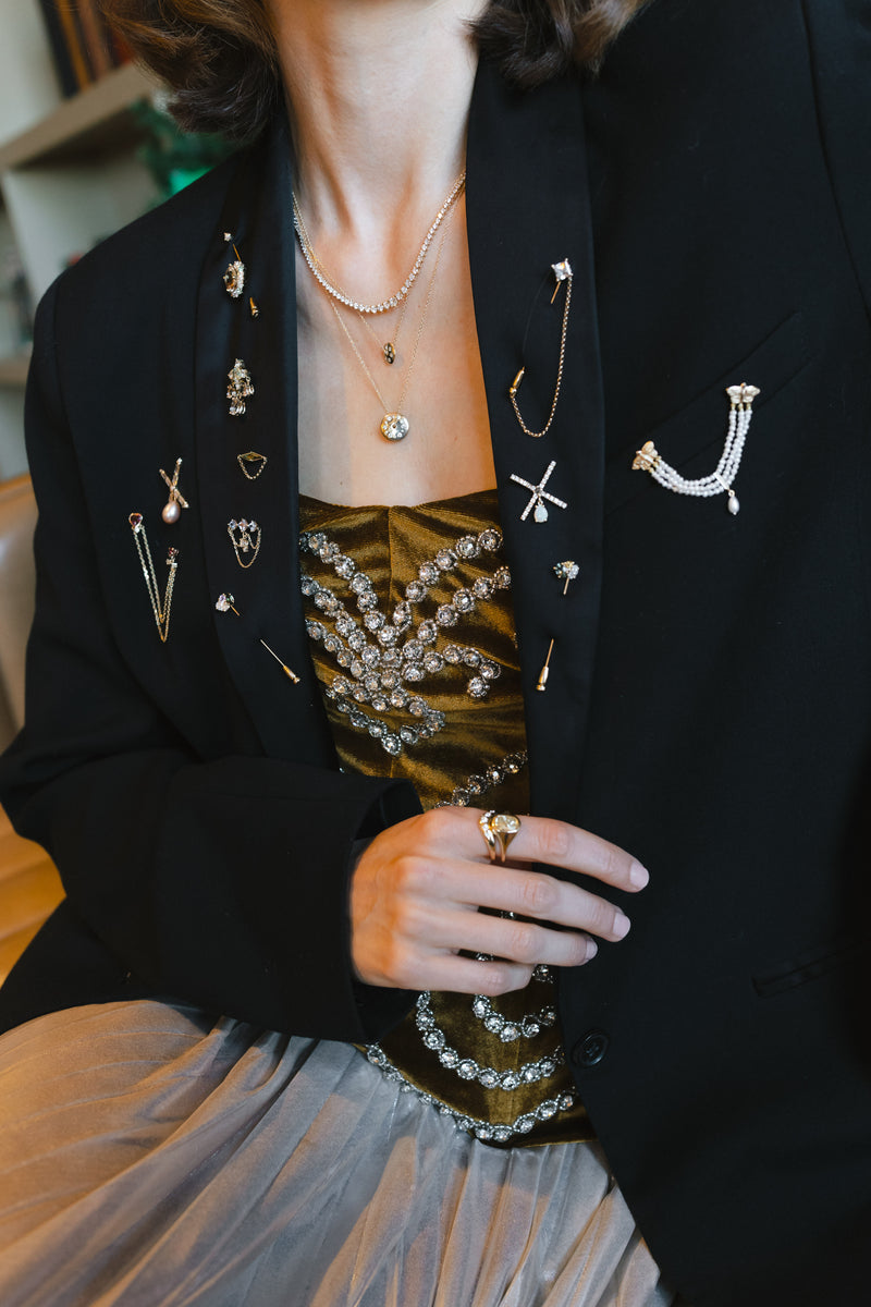 Citrine & Sapphire Stick Pin Brooch