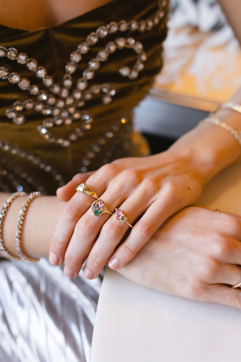 Mixed Cut Rainbow Signet Ring