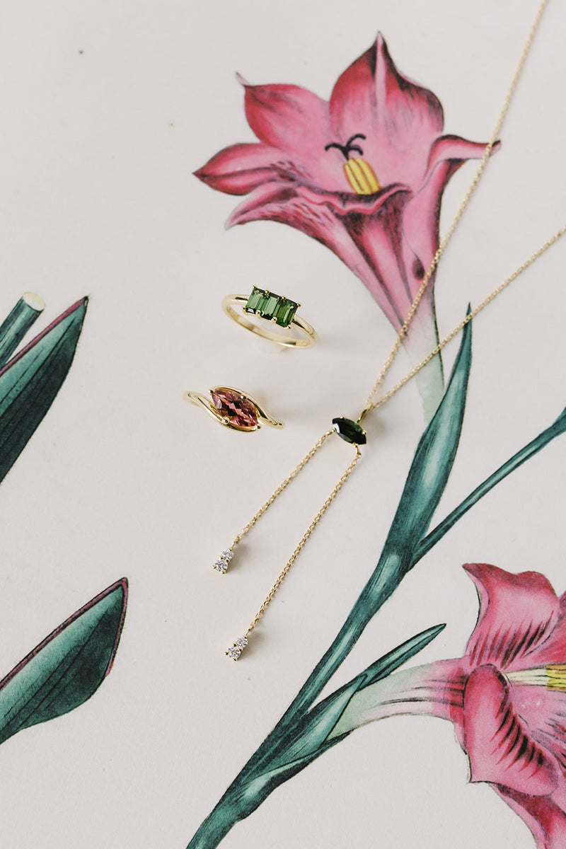 Green Tourmaline Triptych Ring