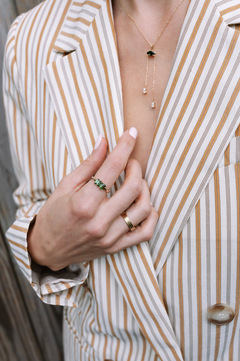 Green Tourmaline Triptych Ring