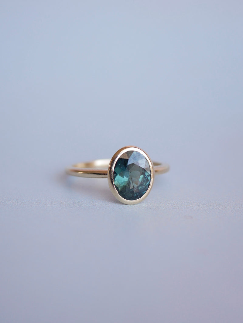 Teal Sapphire Bezel Ring