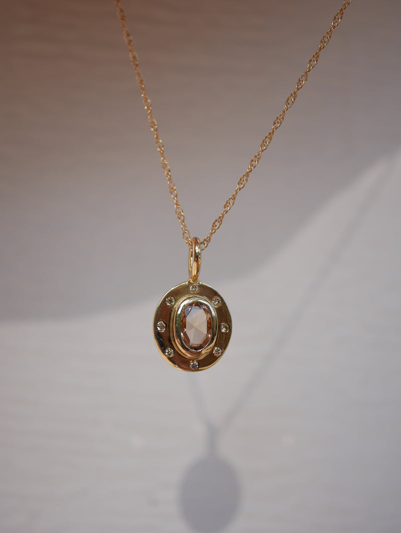 Champagne Sapphire Halo Pendant