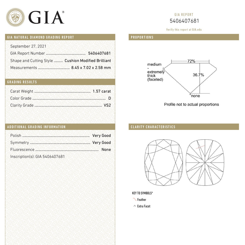 1.57ct 8.45x7.02x2.58mm GIA VS2 D Cushion Rosecut 20723-01