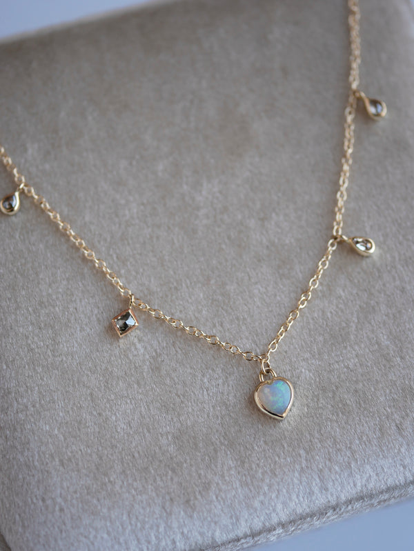 Heart Opal Charm Necklace