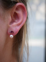 Marquise Garnet & Pearl Studs