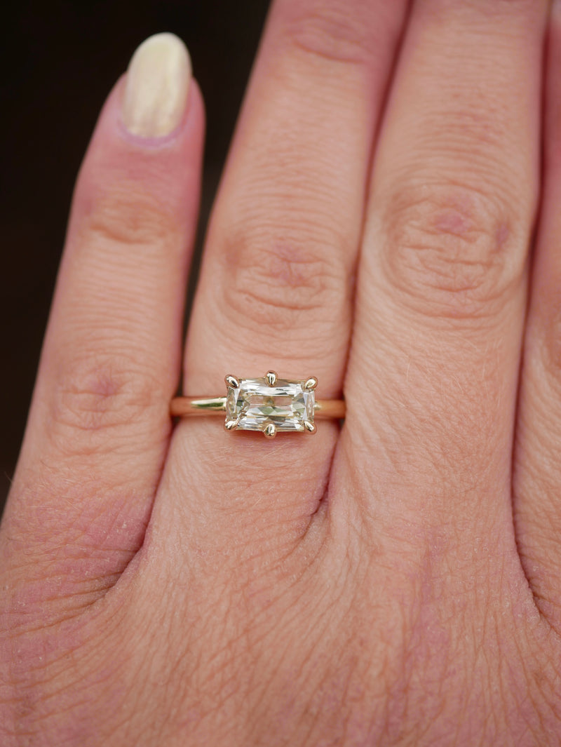 East West Elongated Cushion Diamond Ring