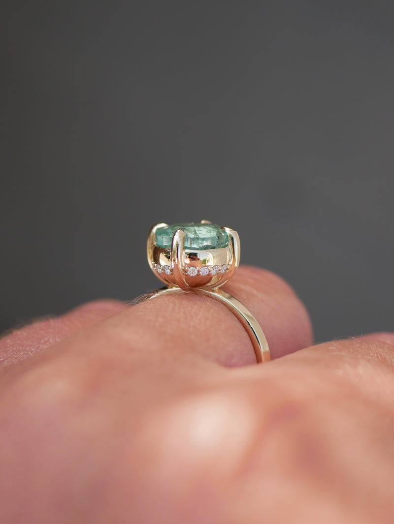 Emerald Beaded Diamond Ring