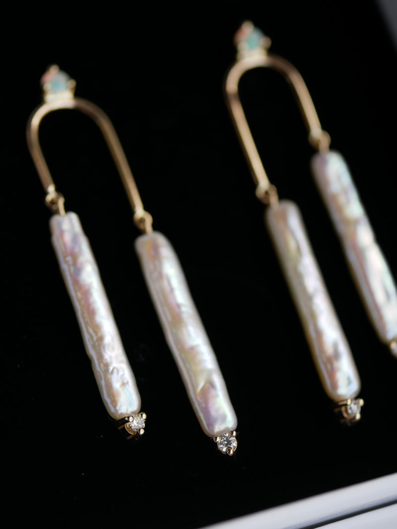 Pearl Double Pillar Earrings