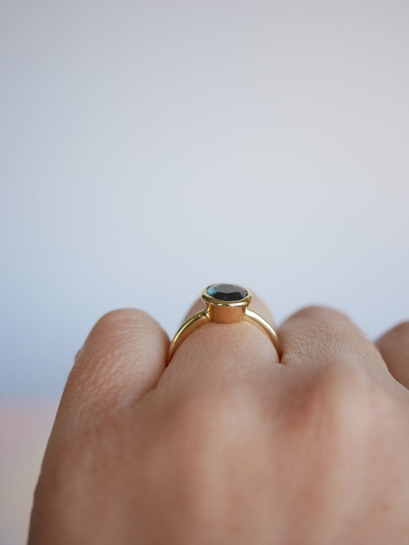 Teal Sapphire Bezel Ring