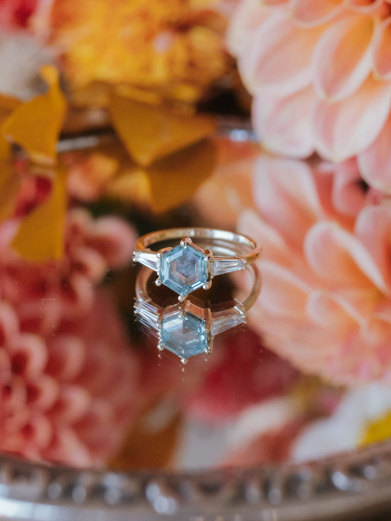 Hexagon Sapphire Tapered Baguette Ring