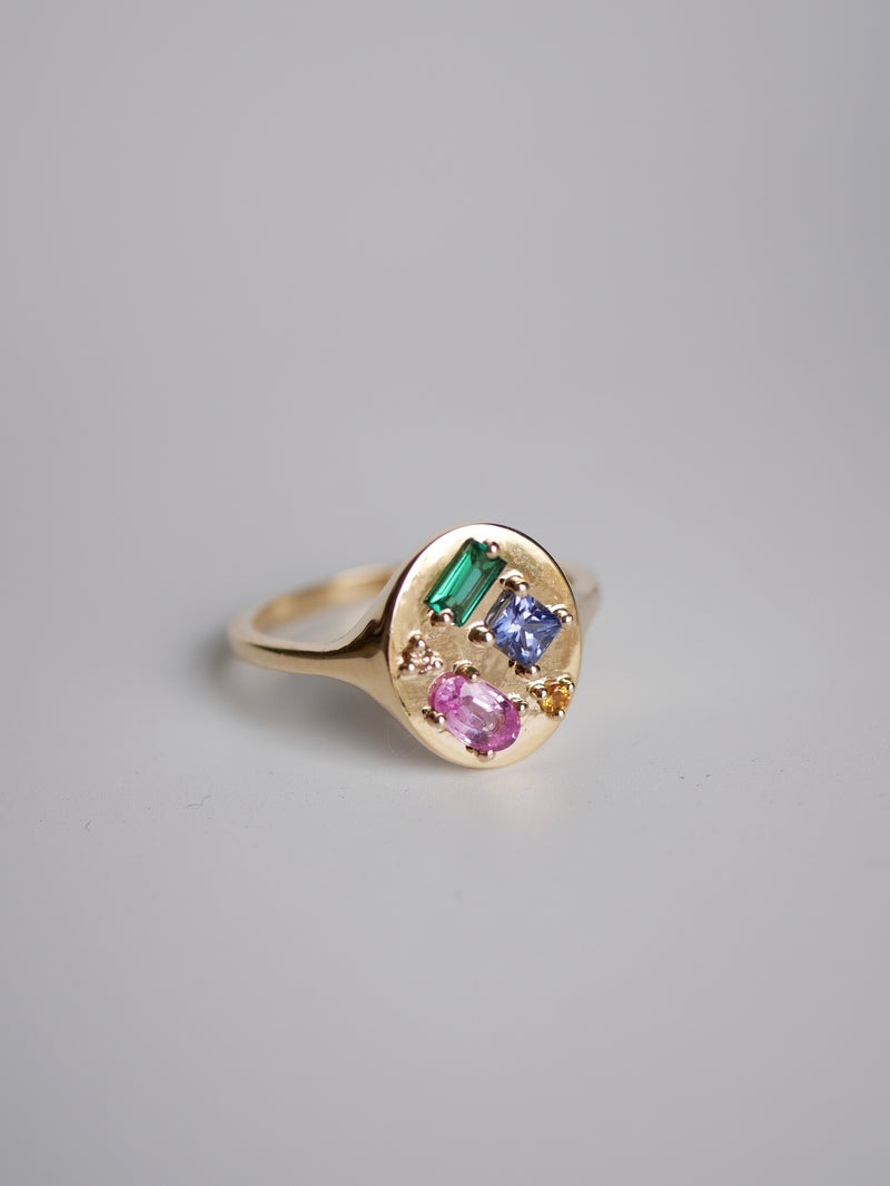Mixed Cut Rainbow Signet Ring