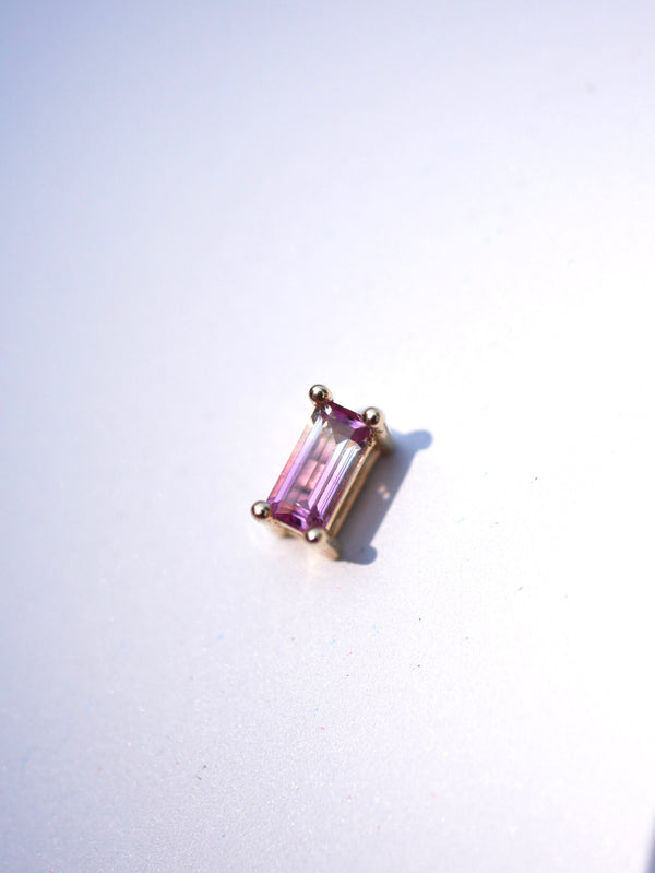 Bi-Color Pink Tourmaline Baguette Stud (Single)