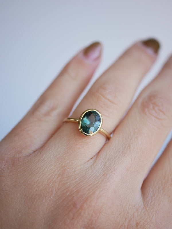 Teal Sapphire Bezel Ring