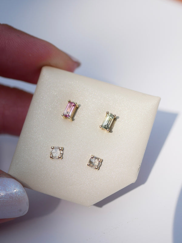 Bi-Color Pink Tourmaline Baguette Stud (Single)