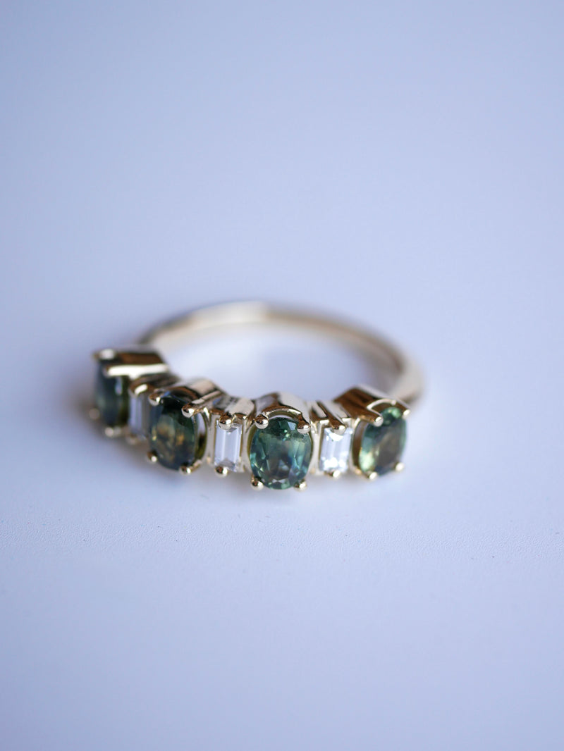 Green Sapphire & Baguette Ring