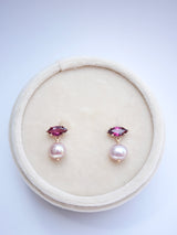 Marquise Garnet & Pearl Studs