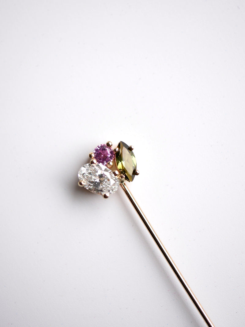 Sapphire & Tourmaline Stick Pin Brooch