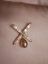 Baguette & Pearl Crest Brooch