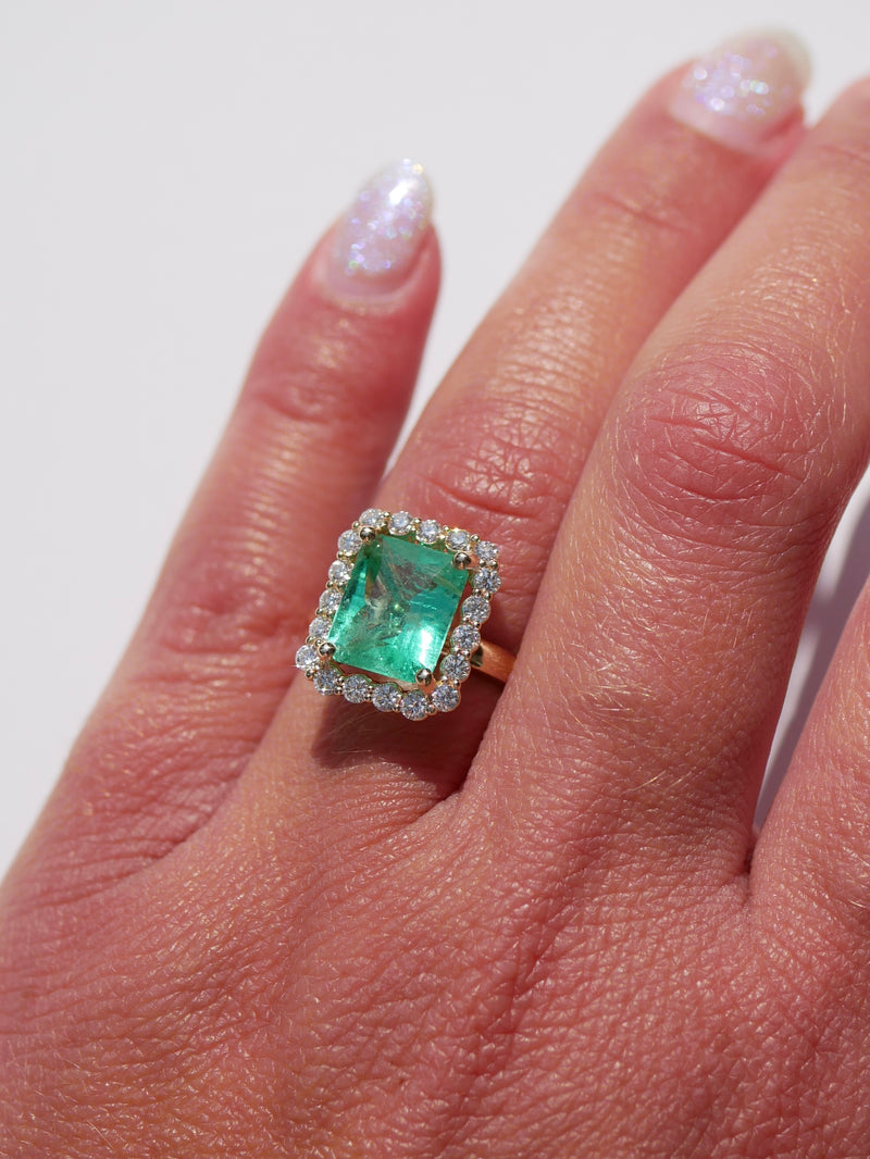 Emerald Diana Halo Ring