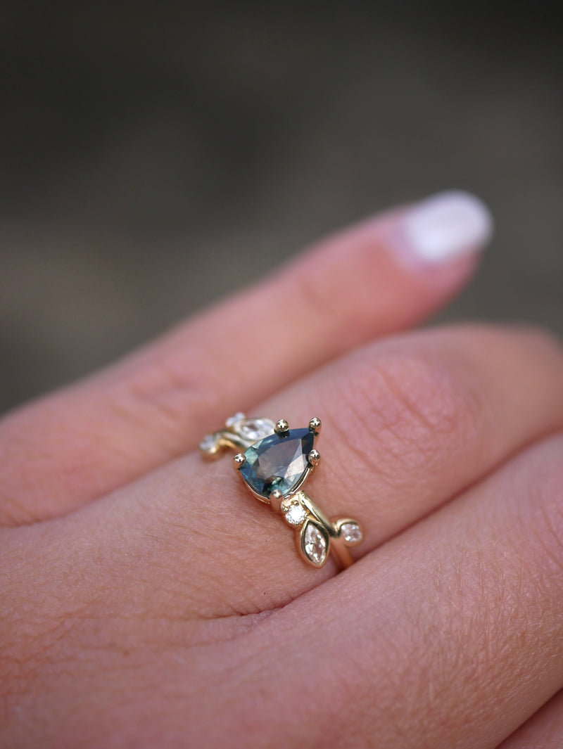 Pear Sapphire Vine Ring