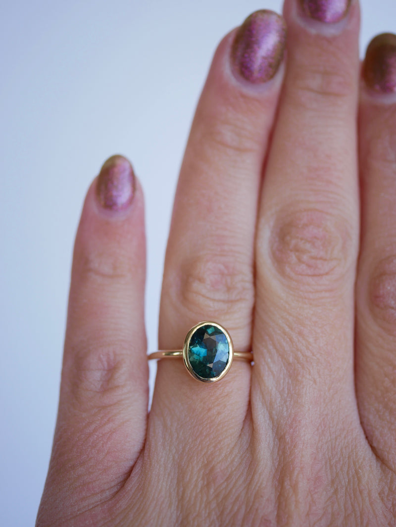 Teal Sapphire Bezel Ring