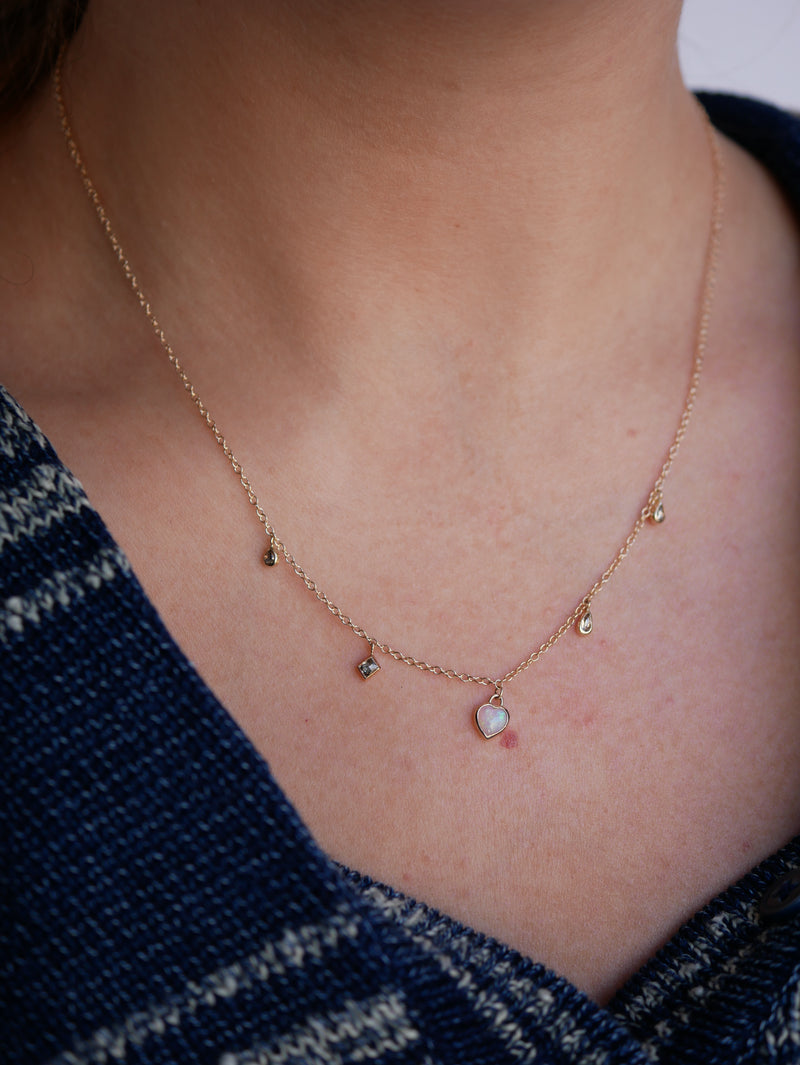 Heart Opal Charm Necklace