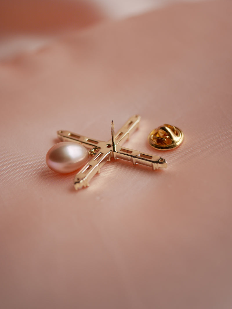 Baguette & Pearl Crest Brooch