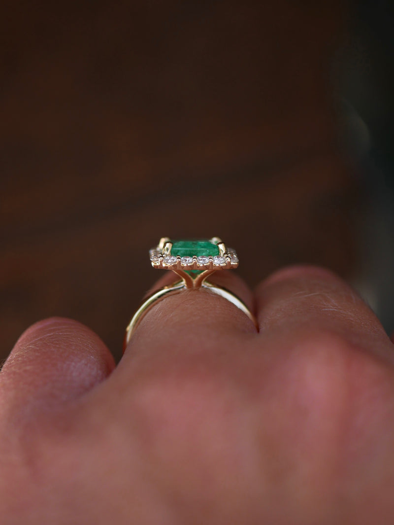Emerald Diana Halo Ring
