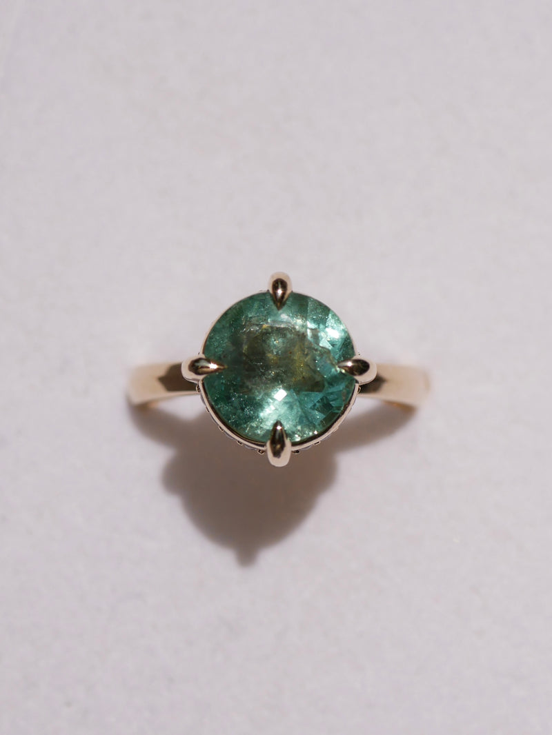 Emerald Beaded Diamond Ring