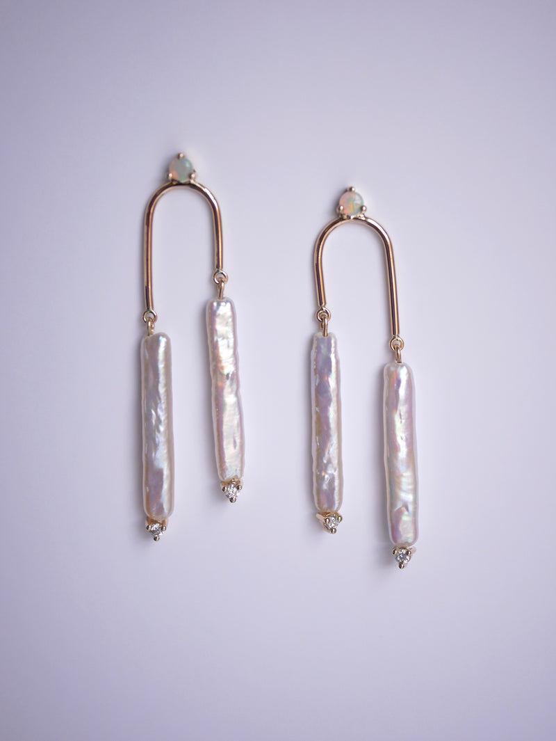 Pearl Double Pillar Earrings