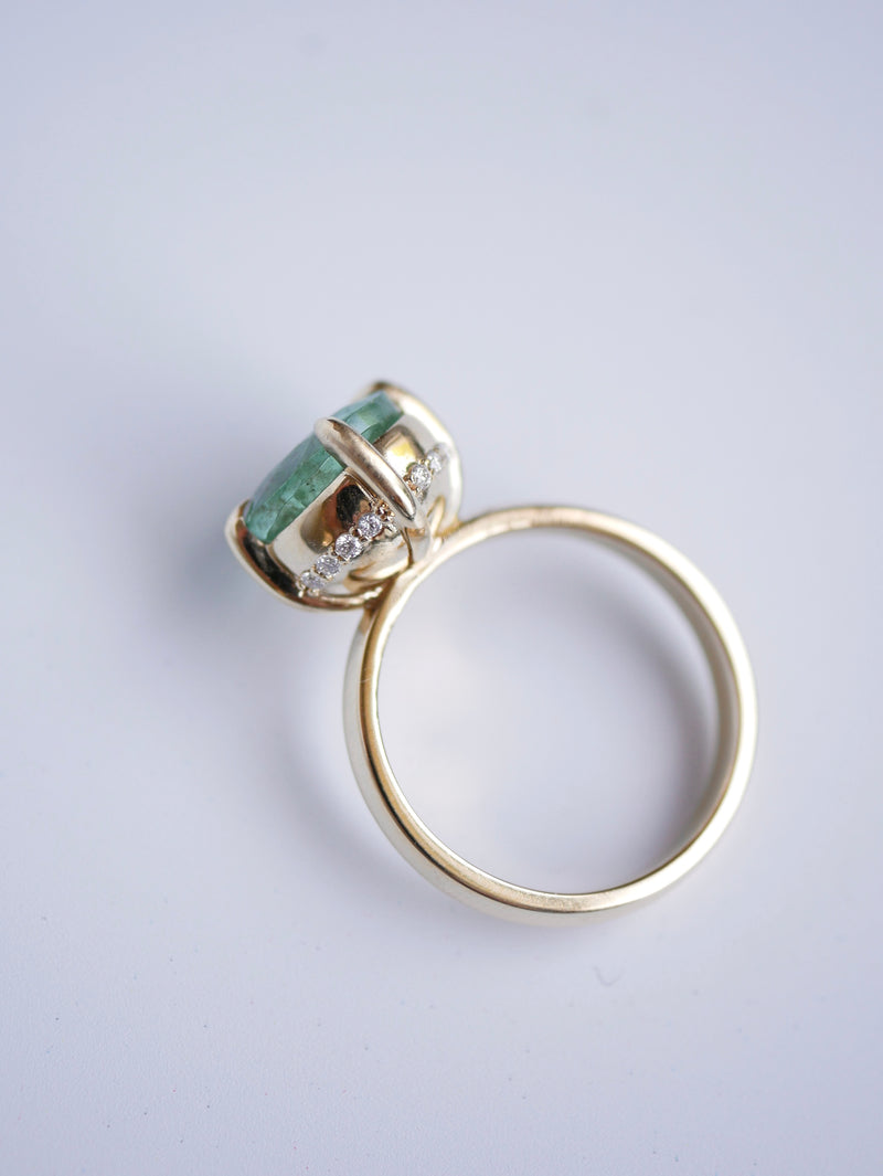 Emerald Beaded Diamond Ring